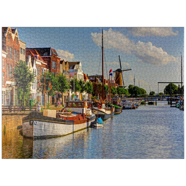 puzzleplate Port in Delfshaven district with windmill de Disteleerketel, Rotterdam 1000 Jigsaw Puzzle