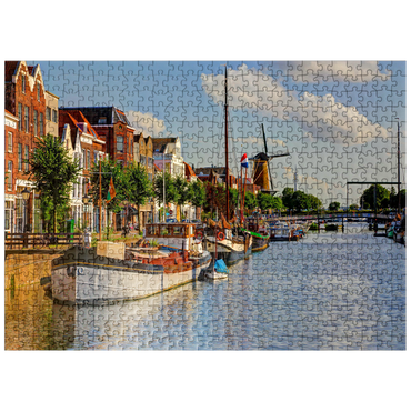 puzzleplate Port in Delfshaven district with windmill de Disteleerketel, Rotterdam 500 Jigsaw Puzzle