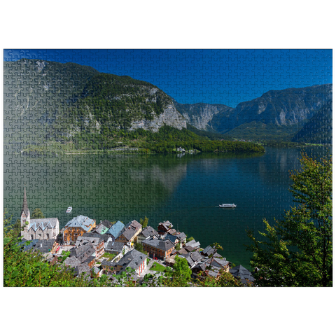 puzzleplate Hallstatt at Lake Hallstatt with Evangelical Christ Church, Salzkammergut 1000 Jigsaw Puzzle