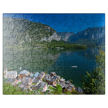 puzzleplate Hallstatt at Lake Hallstatt with Evangelical Christ Church, Salzkammergut 100 Jigsaw Puzzle