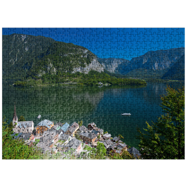 puzzleplate Hallstatt at Lake Hallstatt with Evangelical Christ Church, Salzkammergut 500 Jigsaw Puzzle