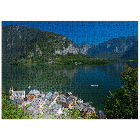 puzzleplate Hallstatt at Lake Hallstatt with Evangelical Christ Church, Salzkammergut 500 Jigsaw Puzzle