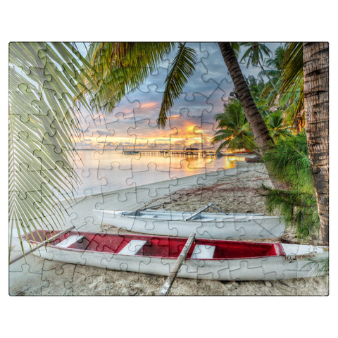 puzzleplate Palm beach at Hotel Les Tipaniers at Hauru Point, Moorea Island 100 Jigsaw Puzzle
