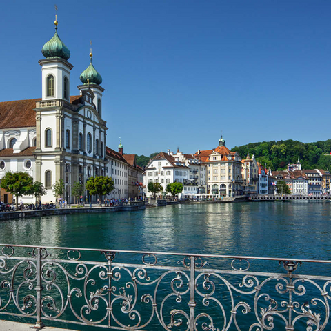View from the Rathaussteg over the Reuss to the Jesuitenkirche, Lucerne 100 Jigsaw Puzzle 3D Modell