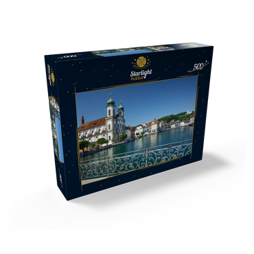 View from the Rathaussteg over the Reuss to the Jesuitenkirche, Lucerne 500 Jigsaw Puzzle box view1
