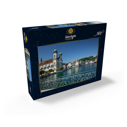 View from the Rathaussteg over the Reuss to the Jesuitenkirche, Lucerne 500 Jigsaw Puzzle box view1
