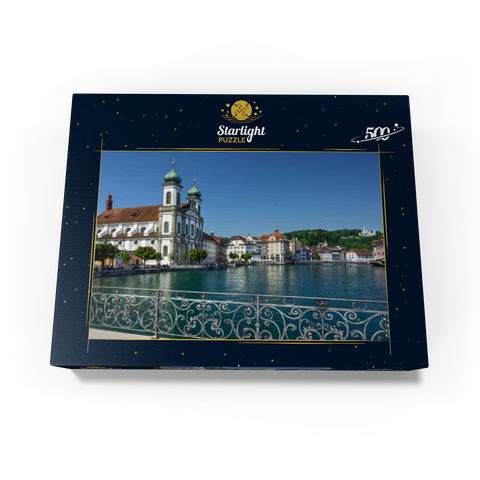 View from the Rathaussteg over the Reuss to the Jesuitenkirche, Lucerne 500 Jigsaw Puzzle box view1