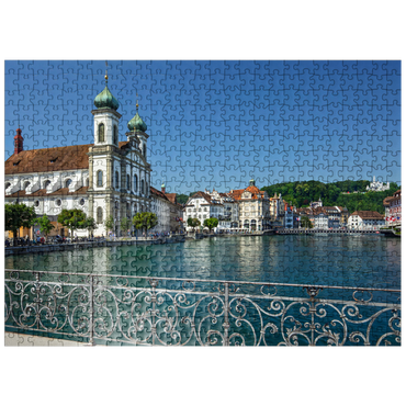 puzzleplate View from the Rathaussteg over the Reuss to the Jesuitenkirche, Lucerne 500 Jigsaw Puzzle
