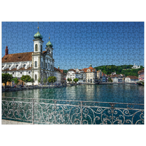 puzzleplate View from the Rathaussteg over the Reuss to the Jesuitenkirche, Lucerne 500 Jigsaw Puzzle