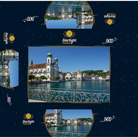 View from the Rathaussteg over the Reuss to the Jesuitenkirche, Lucerne 500 Jigsaw Puzzle box 3D Modell