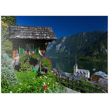 puzzleplate Old hut with a view of Hallstatt on Lake Hallstatt 1000 Jigsaw Puzzle