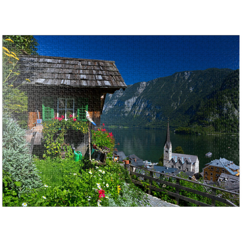 puzzleplate Old hut with a view of Hallstatt on Lake Hallstatt 1000 Jigsaw Puzzle
