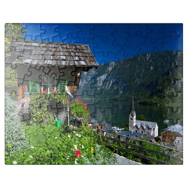 puzzleplate Old hut with a view of Hallstatt on Lake Hallstatt 100 Jigsaw Puzzle