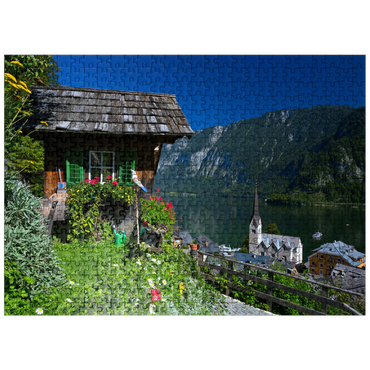 puzzleplate Old hut with a view of Hallstatt on Lake Hallstatt 500 Jigsaw Puzzle