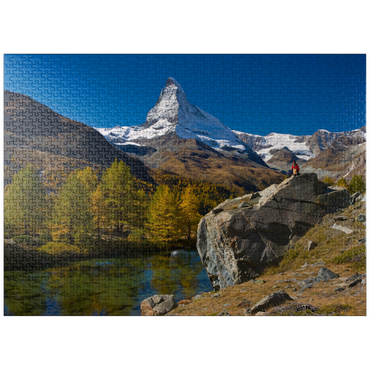 puzzleplate Grindji lake (2334 m) with view of the Matterhorn (4478 m) near Zermatt (1620 m) 1000 Jigsaw Puzzle