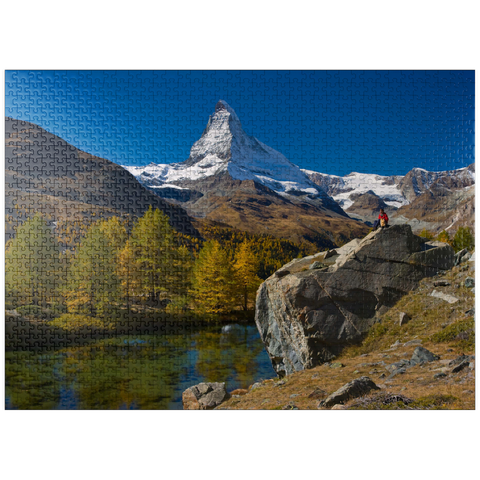 puzzleplate Grindji lake (2334 m) with view of the Matterhorn (4478 m) near Zermatt (1620 m) 1000 Jigsaw Puzzle
