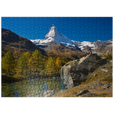 puzzleplate Grindji lake (2334 m) with view of the Matterhorn (4478 m) near Zermatt (1620 m) 500 Jigsaw Puzzle