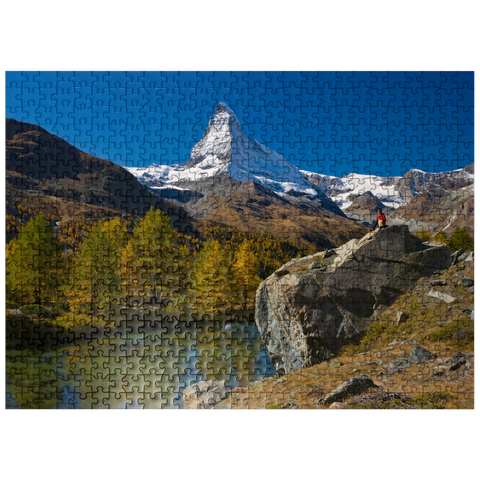 puzzleplate Grindji lake (2334 m) with view of the Matterhorn (4478 m) near Zermatt (1620 m) 500 Jigsaw Puzzle