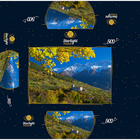 Churburg against Stilfser Joch National Park, Schluderns, Vinschgau, Trentino-South Tyrol 500 Jigsaw Puzzle box 3D Modell