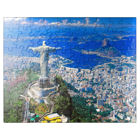 puzzleplate View of Corcovado with Christ statue and Sugarloaf Mountain (404m), Rio de Janeiro, Brazil 100 Jigsaw Puzzle