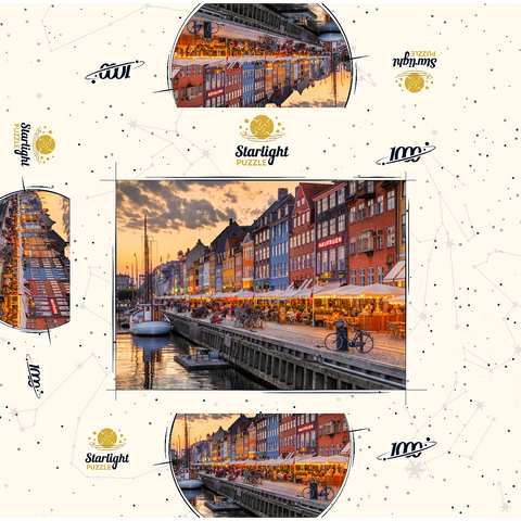 Evening atmosphere at the canal Nyhavn in the district Frederiksstaden 1000 Jigsaw Puzzle box 3D Modell