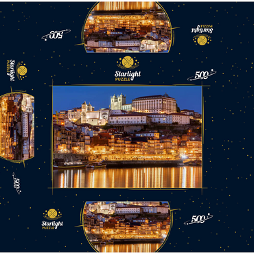 River Douro with view to the old town Ribeira with the cathedral Se of Porto 500 Jigsaw Puzzle box 3D Modell