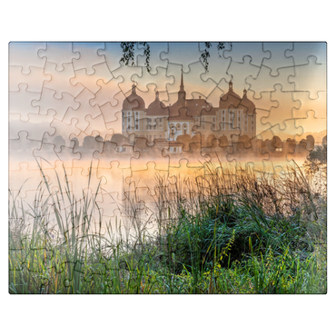 puzzleplate Morning mood at the castle pond with the baroque castle near Dresden 100 Jigsaw Puzzle