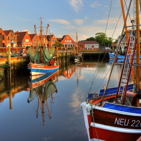 Fishing harbor with crab boats in the evening light, Neuharlingersiel, East Frisia 1000 Jigsaw Puzzle 3D Modell