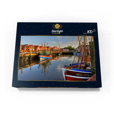 Fishing harbor with crab boats in the evening light, Neuharlingersiel, East Frisia 100 Jigsaw Puzzle box view1