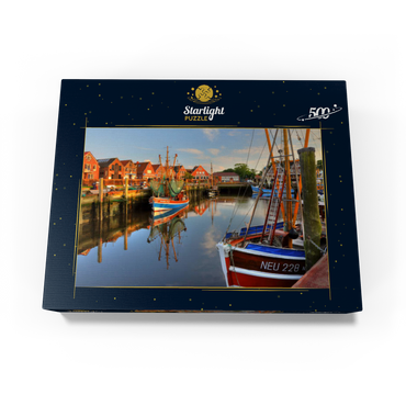 Fishing harbor with crab boats in the evening light, Neuharlingersiel, East Frisia 500 Jigsaw Puzzle box view1