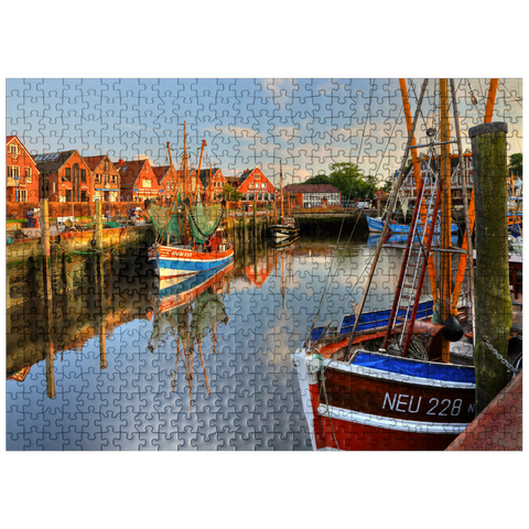 puzzleplate Fishing harbor with crab boats in the evening light, Neuharlingersiel, East Frisia 500 Jigsaw Puzzle