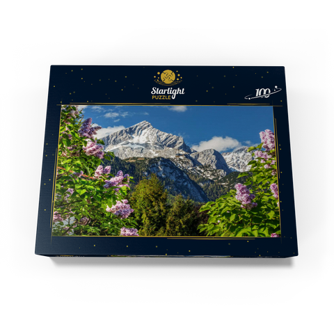 Alpspitze (2628m) with blooming lilac, Garmisch-Partenkirchen, Upper Bavaria, Bavaria, Germany 100 Jigsaw Puzzle box view1
