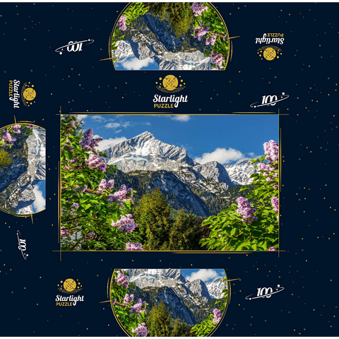 Alpspitze (2628m) with blooming lilac, Garmisch-Partenkirchen, Upper Bavaria, Bavaria, Germany 100 Jigsaw Puzzle box 3D Modell