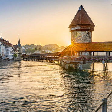 Chapel bridge over the Reuss river with water tower in sunrise, Lucerne, Canton Lucerne, Switzerland 100 Jigsaw Puzzle 3D Modell