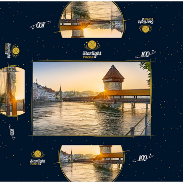 Chapel bridge over the Reuss river with water tower in sunrise, Lucerne, Canton Lucerne, Switzerland 100 Jigsaw Puzzle box 3D Modell