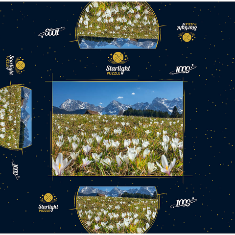 Crocus meadow at the Geroldsee near Gerold with view to the Karwendel mountains in springtime 1000 Jigsaw Puzzle box 3D Modell