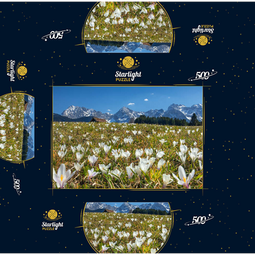 Crocus meadow at the Geroldsee near Gerold with view to the Karwendel mountains in springtime 500 Jigsaw Puzzle box 3D Modell