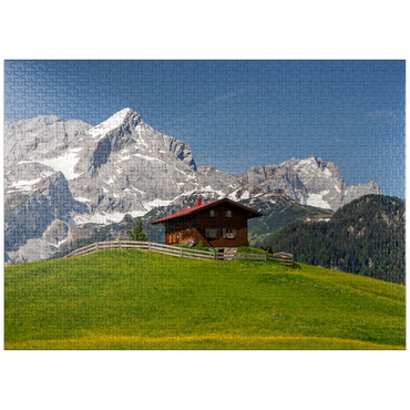 puzzleplate At the Eckbauer (1236m) against Alpspitze (2628m) and Zugspitze (2962m), Garmisch-Partenkirchen 1000 Jigsaw Puzzle