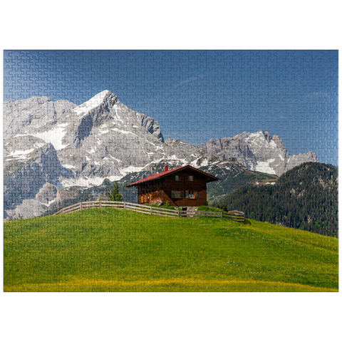 puzzleplate At the Eckbauer (1236m) against Alpspitze (2628m) and Zugspitze (2962m), Garmisch-Partenkirchen 1000 Jigsaw Puzzle