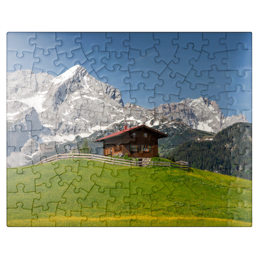 puzzleplate At the Eckbauer (1236m) against Alpspitze (2628m) and Zugspitze (2962m), Garmisch-Partenkirchen 100 Jigsaw Puzzle
