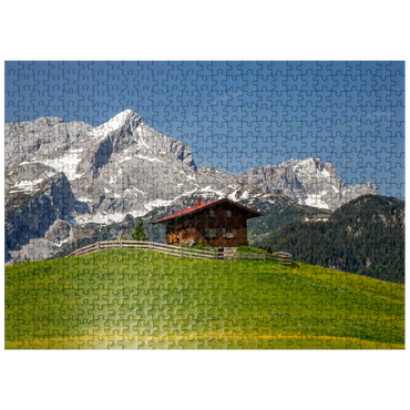 puzzleplate At the Eckbauer (1236m) against Alpspitze (2628m) and Zugspitze (2962m), Garmisch-Partenkirchen 500 Jigsaw Puzzle