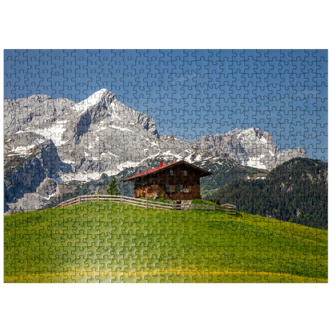 puzzleplate At the Eckbauer (1236m) against Alpspitze (2628m) and Zugspitze (2962m), Garmisch-Partenkirchen 500 Jigsaw Puzzle
