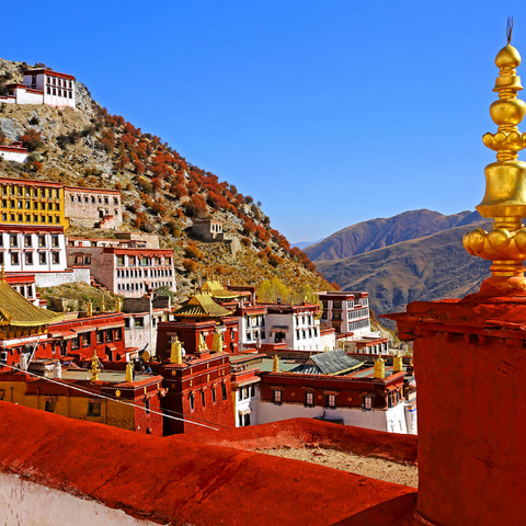 View to Ganden Monastery at Drog Riboche Mountain near Tagtse Dzong 1000 Jigsaw Puzzle 3D Modell