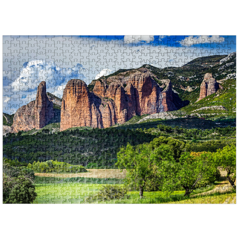 puzzleplate Rock formation Los Mallos de Riglos at the mountain village Riglos in Sierra de Loarre 500 Jigsaw Puzzle