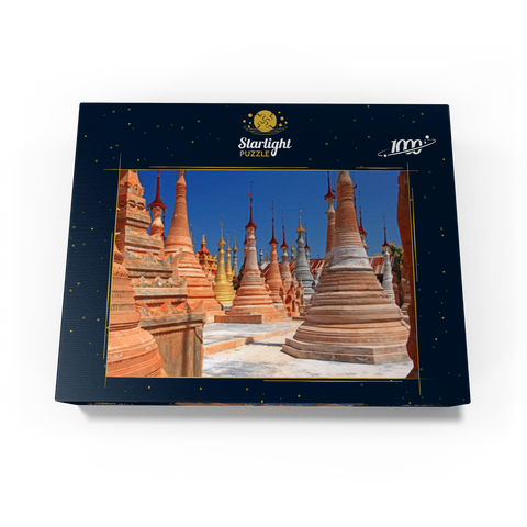 Pagoda forest of stupas of Shwe Indein Pagoda near Indein village on Inle Lake, Shan State, Myanmar (Burma) 1000 Jigsaw Puzzle box view1