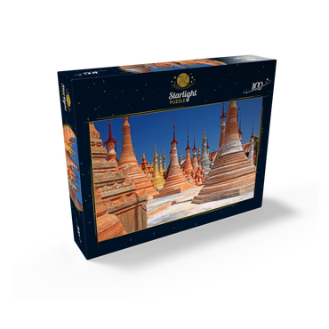 Pagoda forest of stupas of Shwe Indein Pagoda near Indein village on Inle Lake, Shan State, Myanmar (Burma) 100 Jigsaw Puzzle box view1