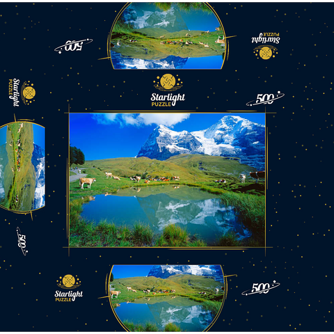 Cows at the pond against Eiger north face (3970m) and Mönch (4107m) 500 Jigsaw Puzzle box 3D Modell