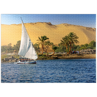 puzzleplate Felucca on the Nile against the mountains of the Libyan Desert, Aswan, Egypt 1000 Jigsaw Puzzle