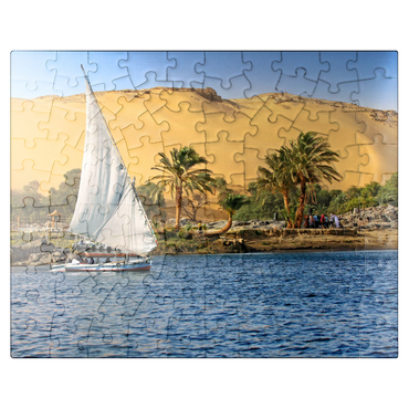 puzzleplate Felucca on the Nile against the mountains of the Libyan Desert, Aswan, Egypt 100 Jigsaw Puzzle