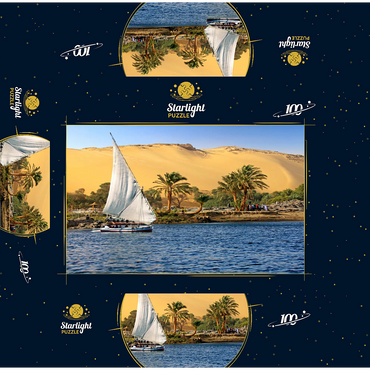 Felucca on the Nile against the mountains of the Libyan Desert, Aswan, Egypt 100 Jigsaw Puzzle box 3D Modell